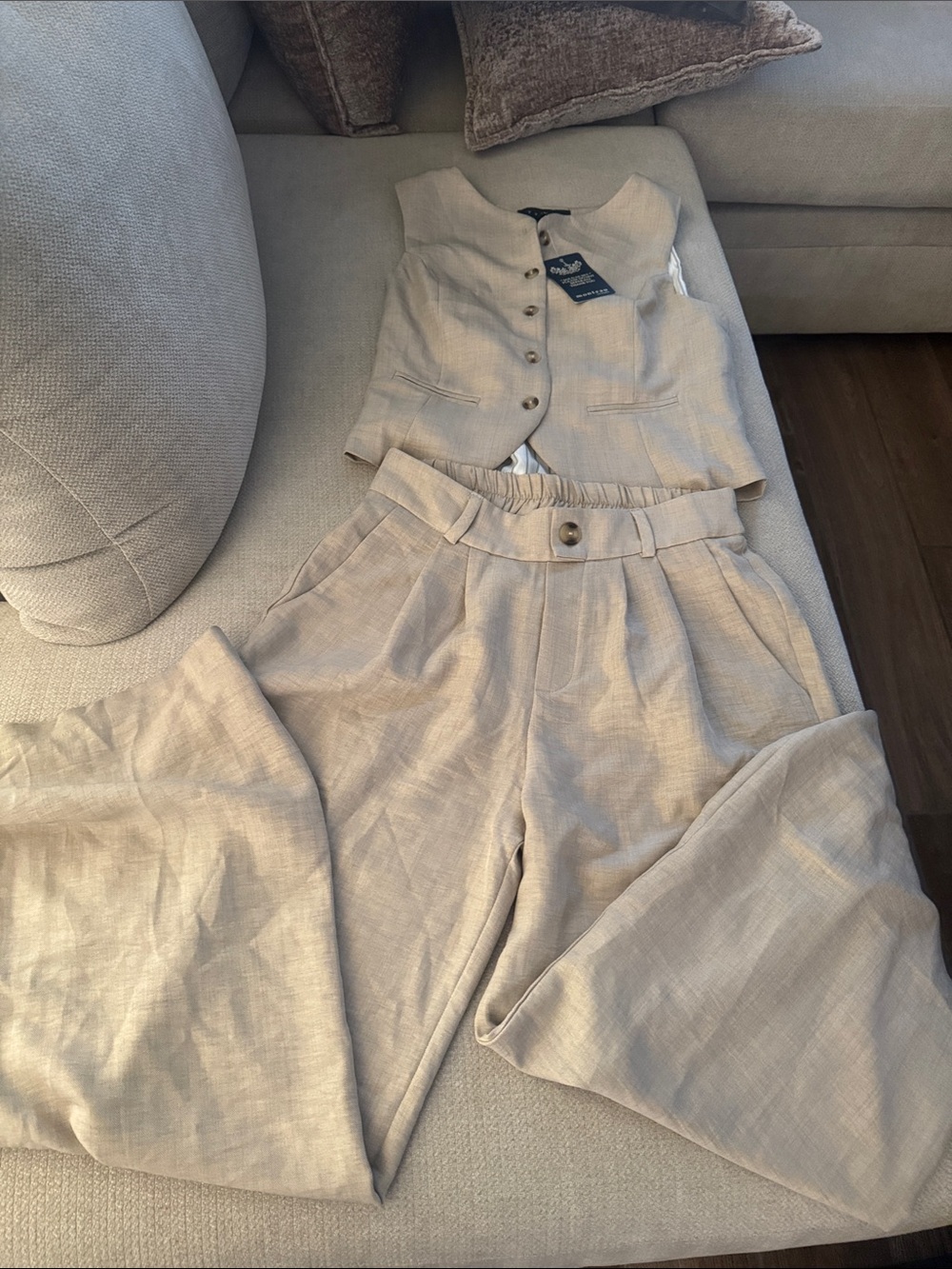 High-Waist Wide-Leg  Pants in Cream with matching vest